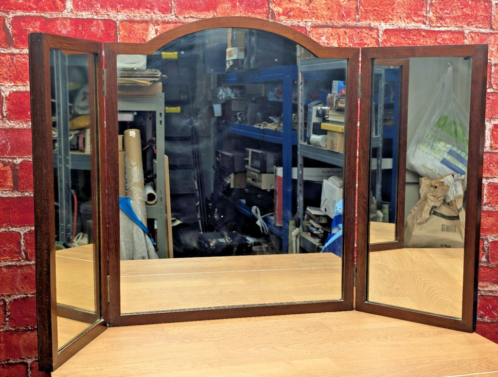 Vintage Wooden Tri Fold Dressing Table Mirror Triple Folding Vanity 102cm