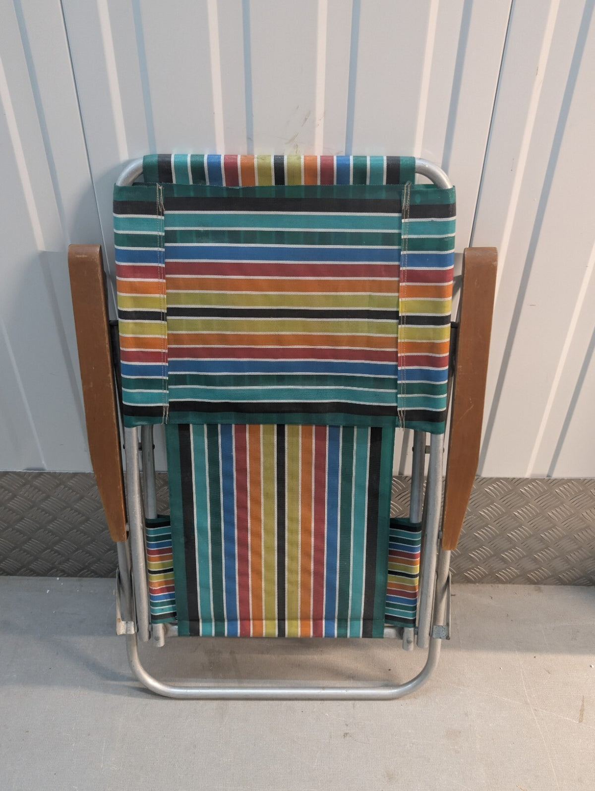 Vintage 1970s Folding Reclining Garden Chair Retro Striped Camping Deck Chair