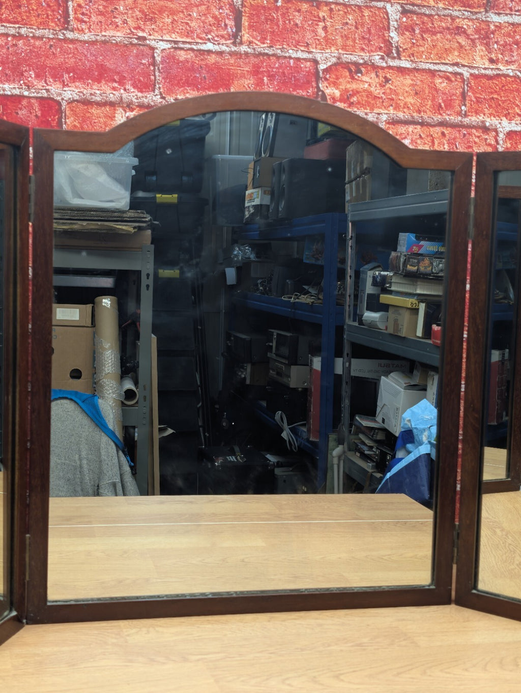 Vintage Wooden Tri Fold Dressing Table Mirror Triple Folding Vanity 102cm