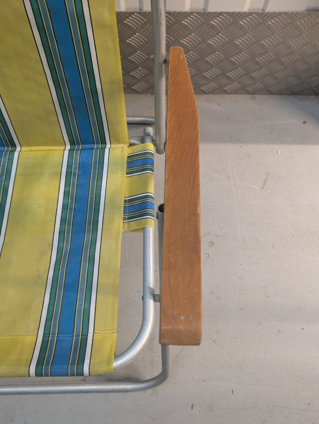 Vintage 1970s Folding Reclining Garden Chair Retro Striped Camping Deck Chair
