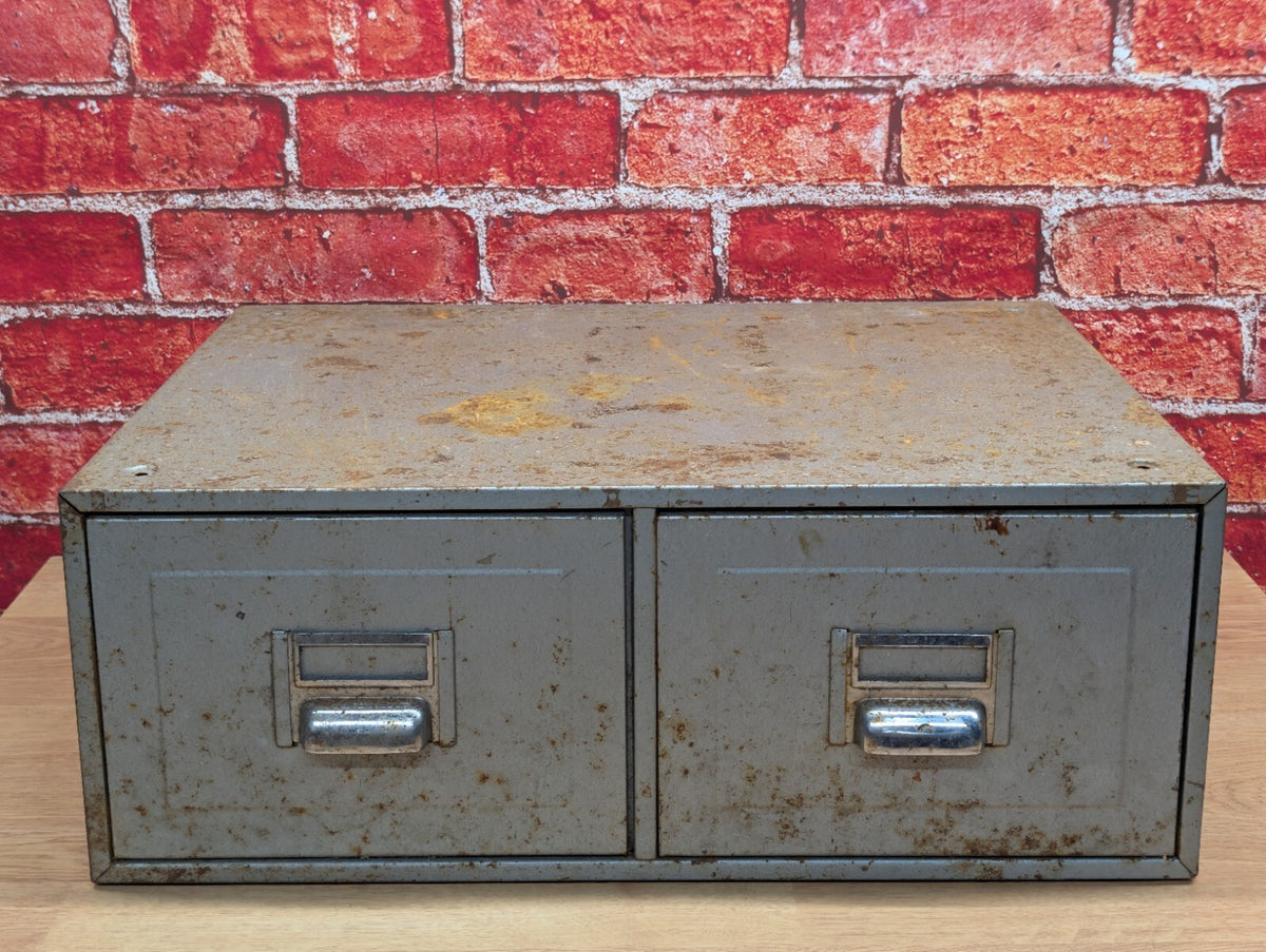 Vintage Industrial Metal 2 Drawer Filing Cabinet Workshop Garage Storage