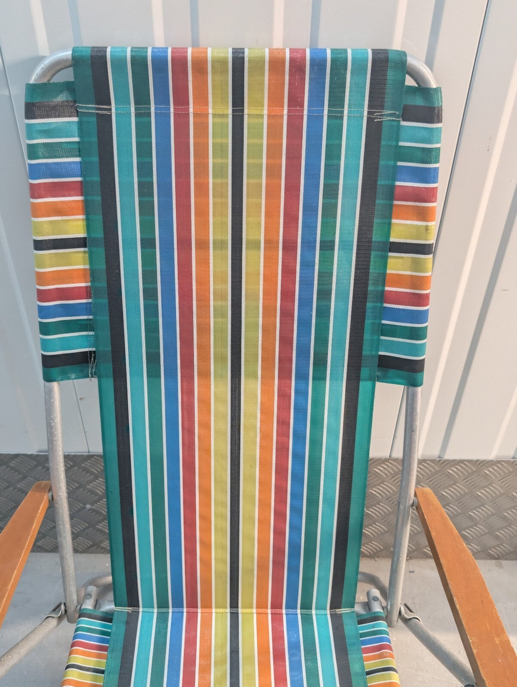 Vintage 1970s Folding Reclining Garden Chair Retro Striped Camping Deck Chair