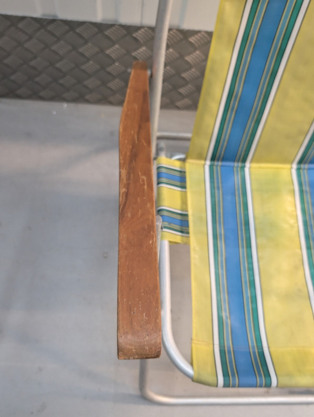 Vintage 1970s Folding Reclining Garden Chair Retro Striped Camping Deck Chair