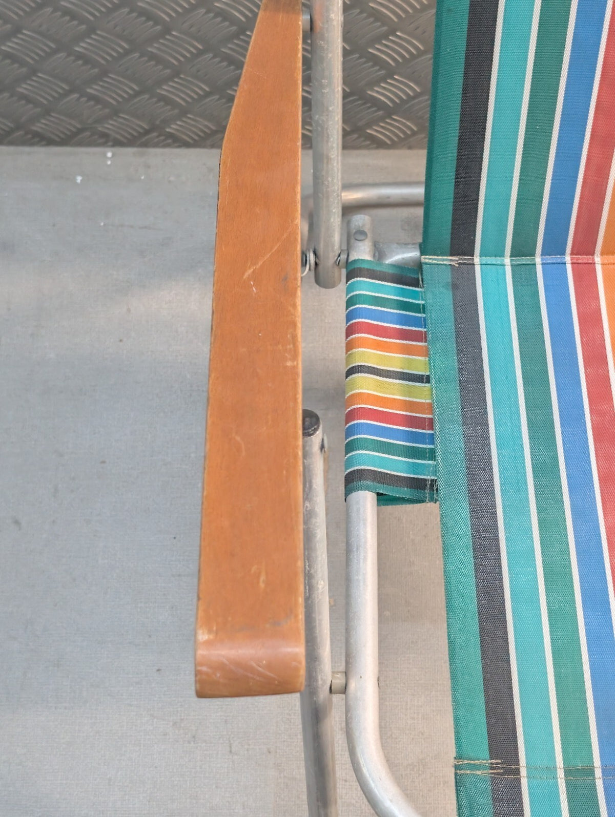 Vintage 1970s Folding Reclining Garden Chair Retro Striped Camping Deck Chair