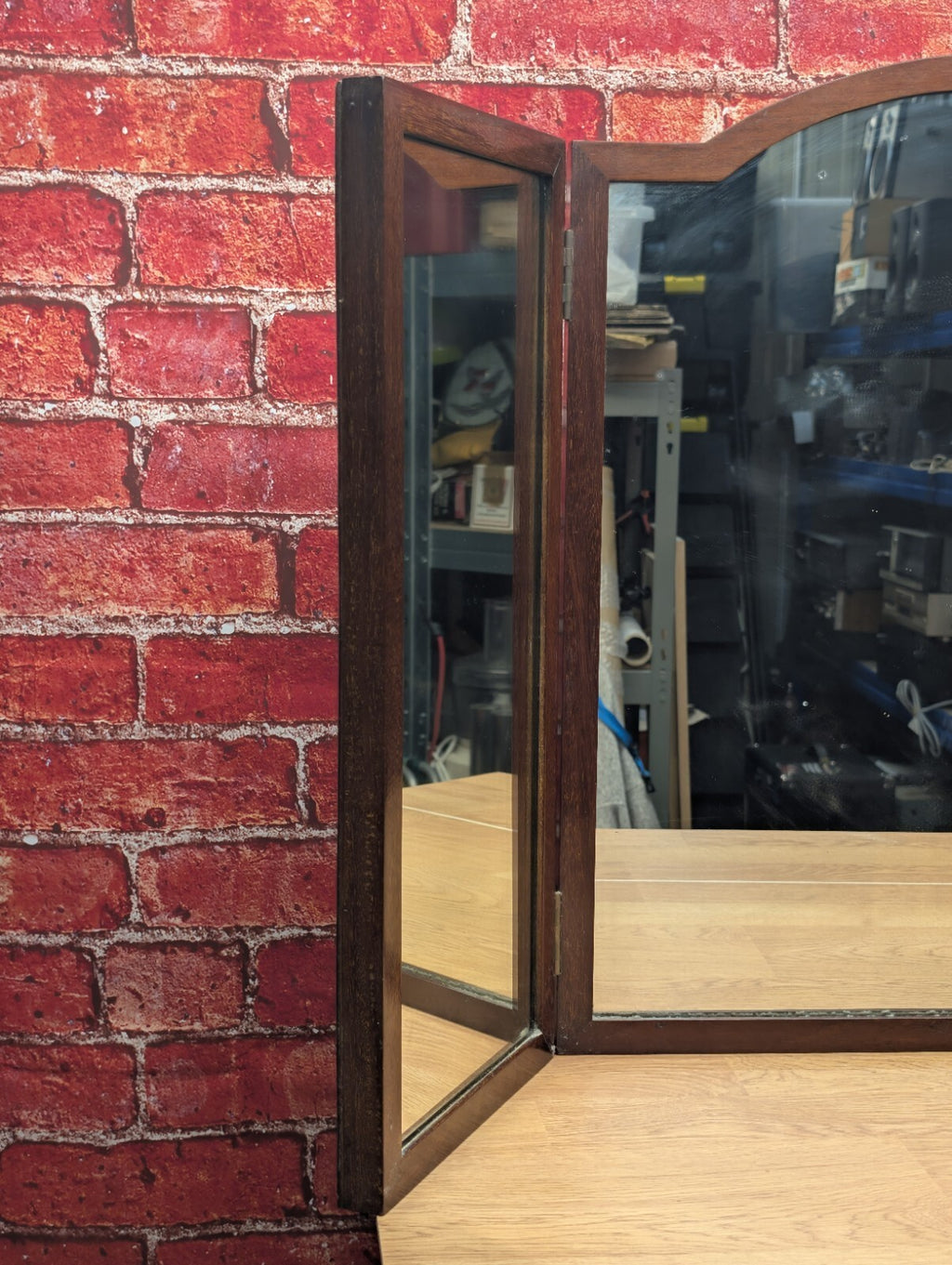 Vintage Wooden Tri Fold Dressing Table Mirror Triple Folding Vanity 102cm