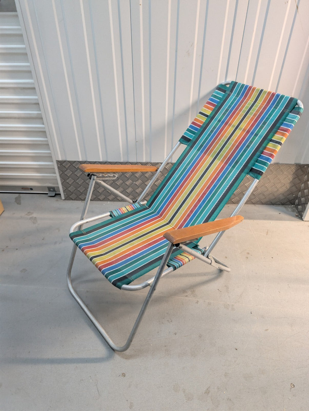 Vintage 1970s Folding Reclining Garden Chair Retro Striped Camping Deck Chair