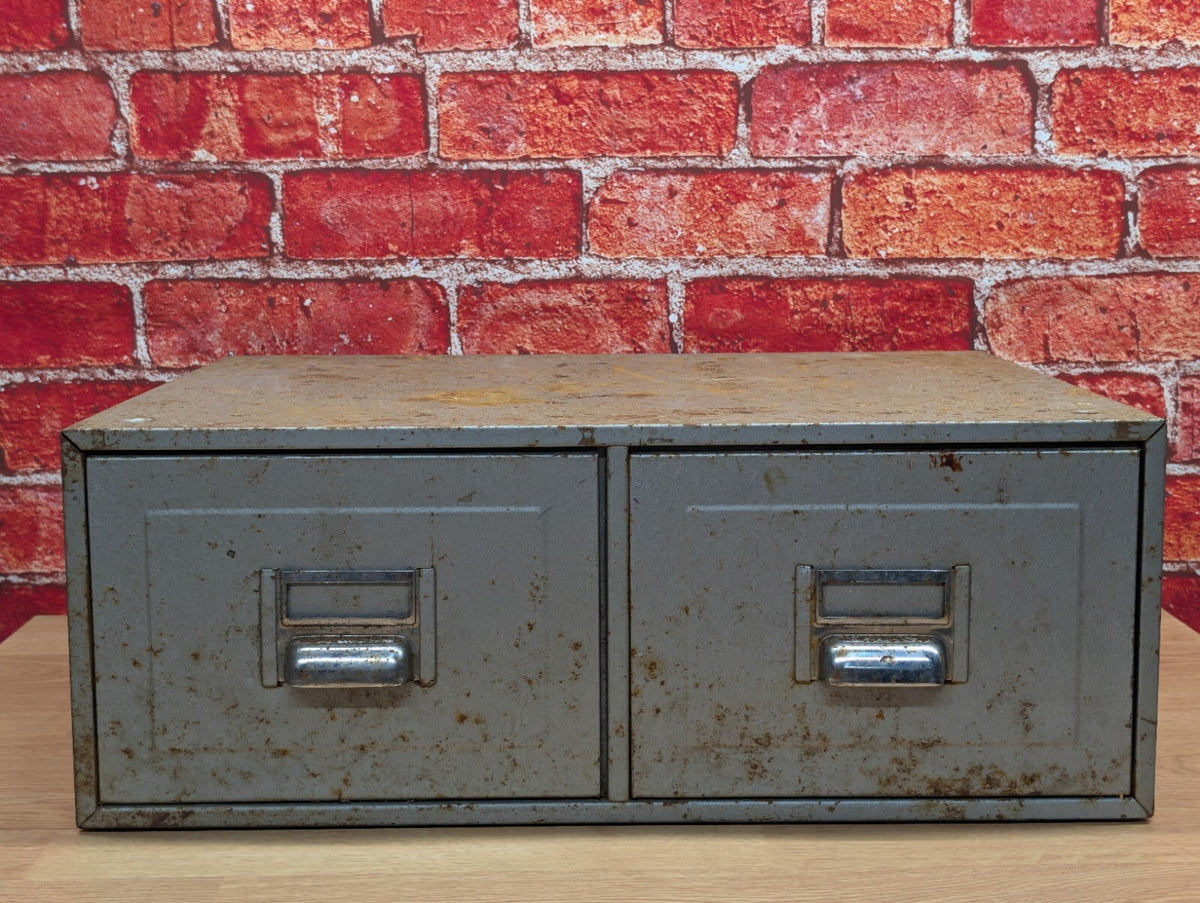Vintage Industrial Metal 2 Drawer Filing Cabinet Workshop Garage Storage