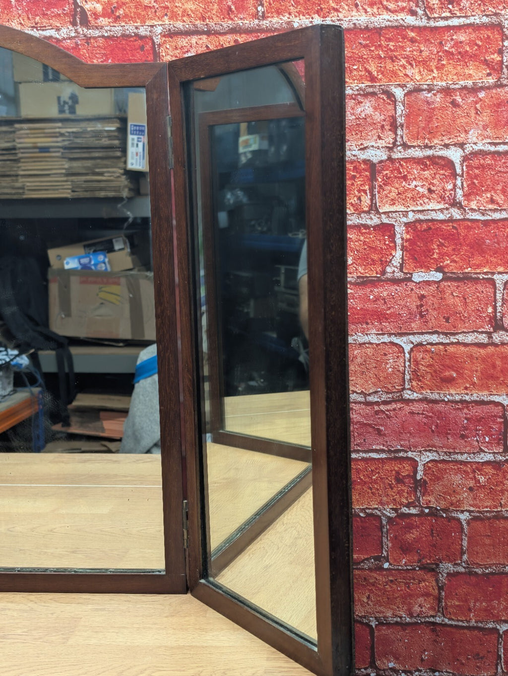 Vintage Wooden Tri Fold Dressing Table Mirror Triple Folding Vanity 102cm