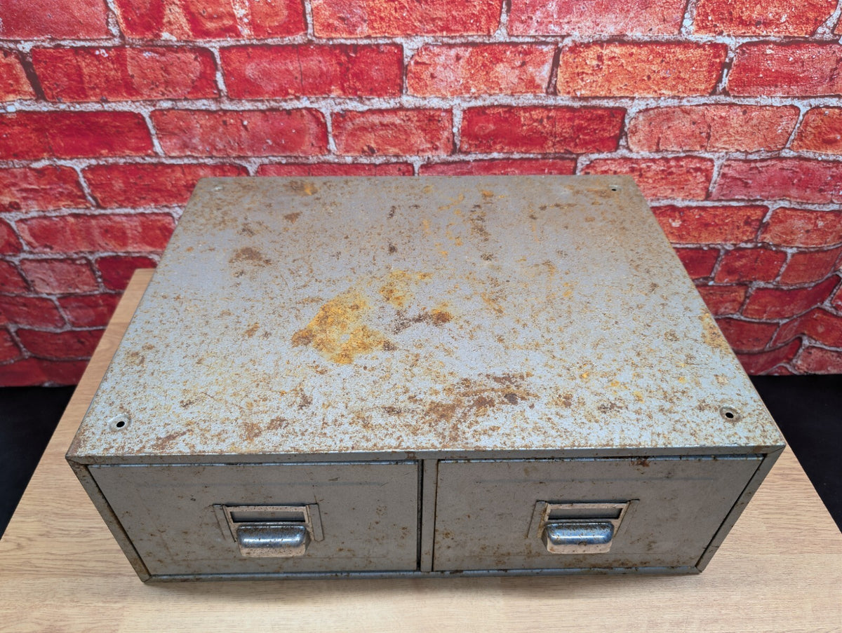 Vintage Industrial Metal 2 Drawer Filing Cabinet Workshop Garage Storage