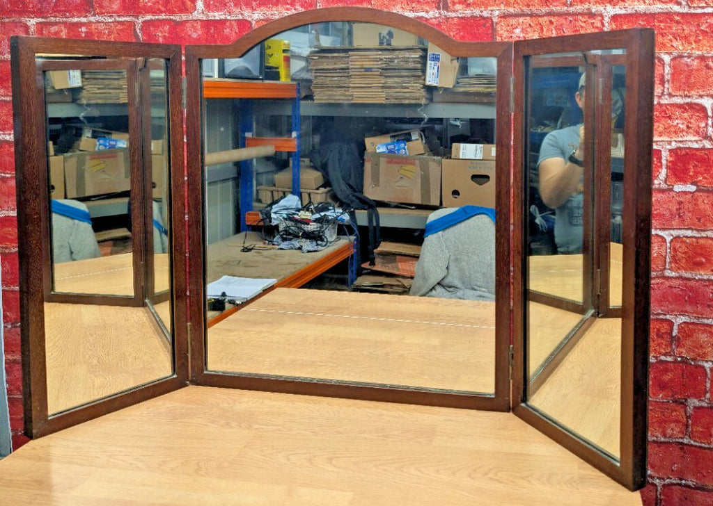 Vintage Wooden Tri Fold Dressing Table Mirror Triple Folding Vanity 102cm