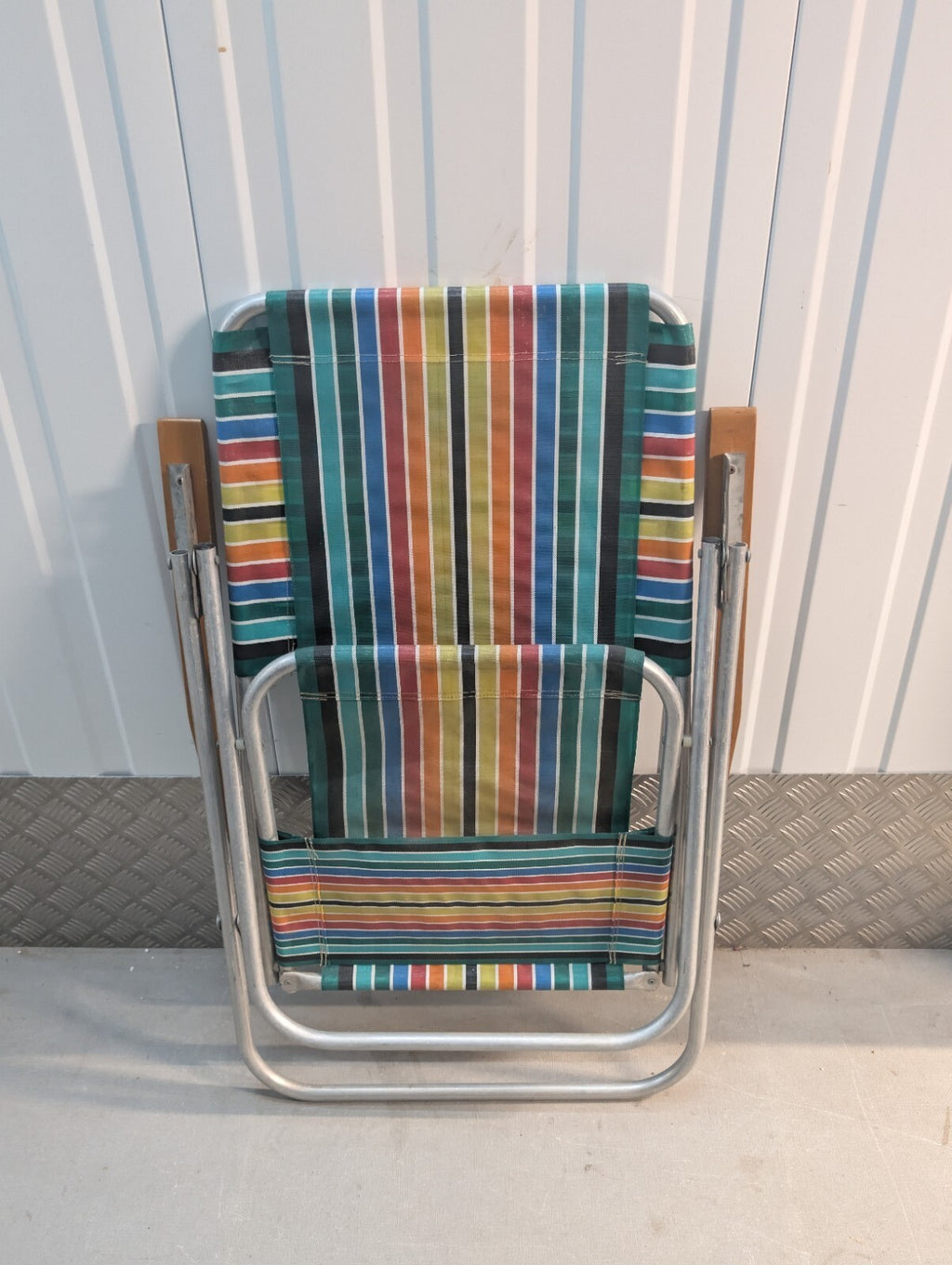 Vintage 1970s Folding Reclining Garden Chair Retro Striped Camping Deck Chair